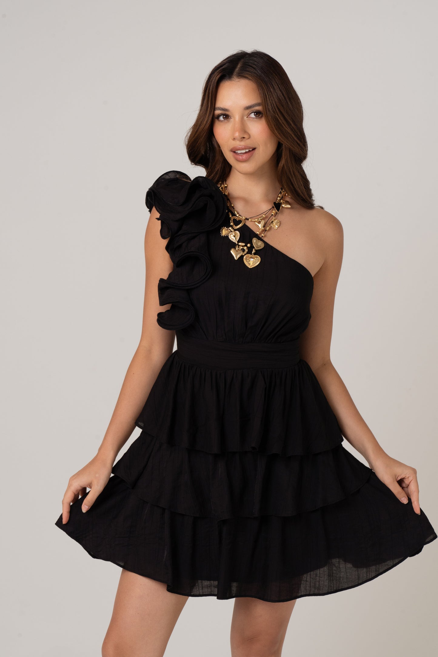 Belinda One Shoulder Mini Dress with Ruffles