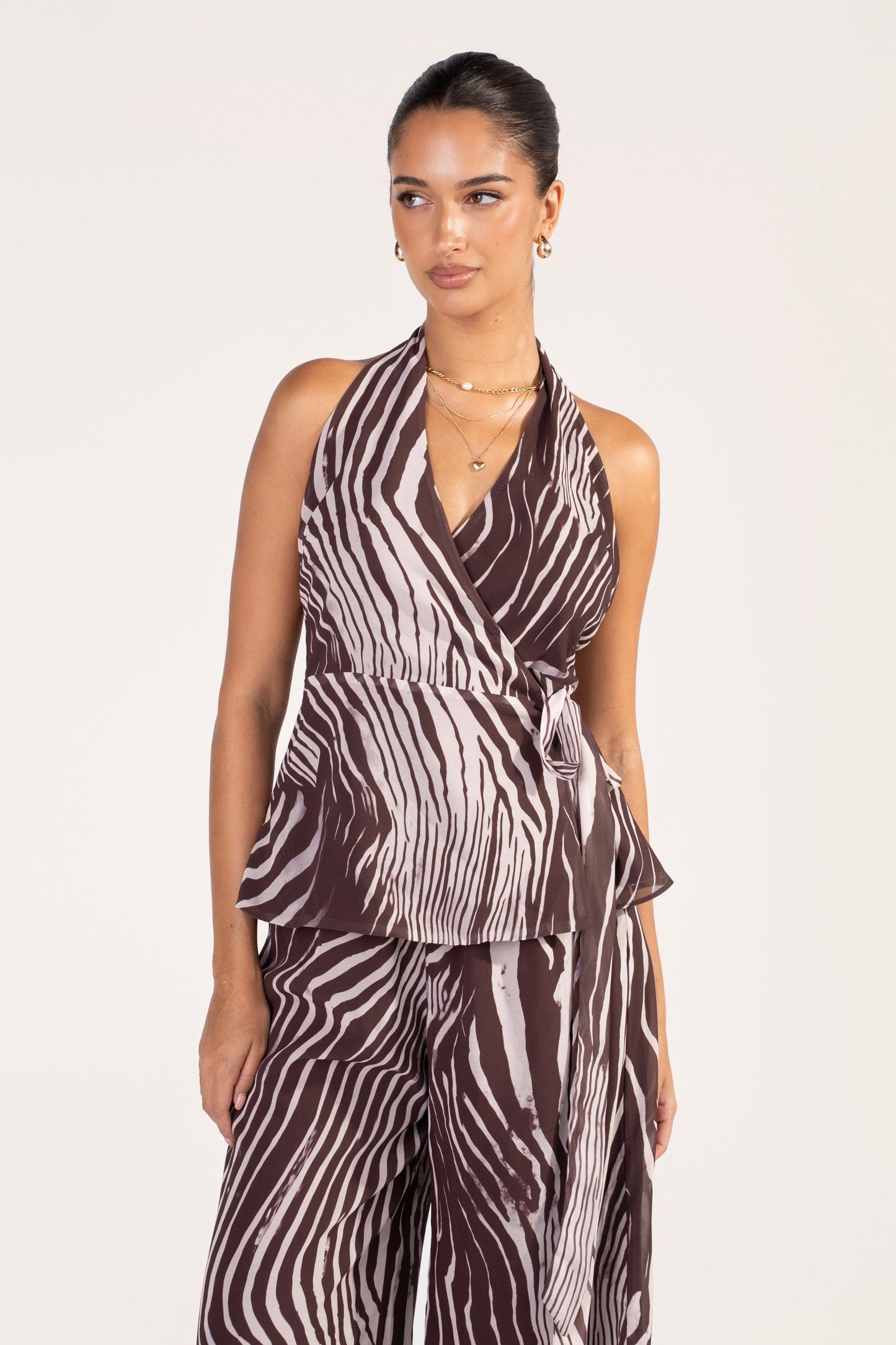 Callan Zebra Print Set - Halter Top & Wide Leg Pants