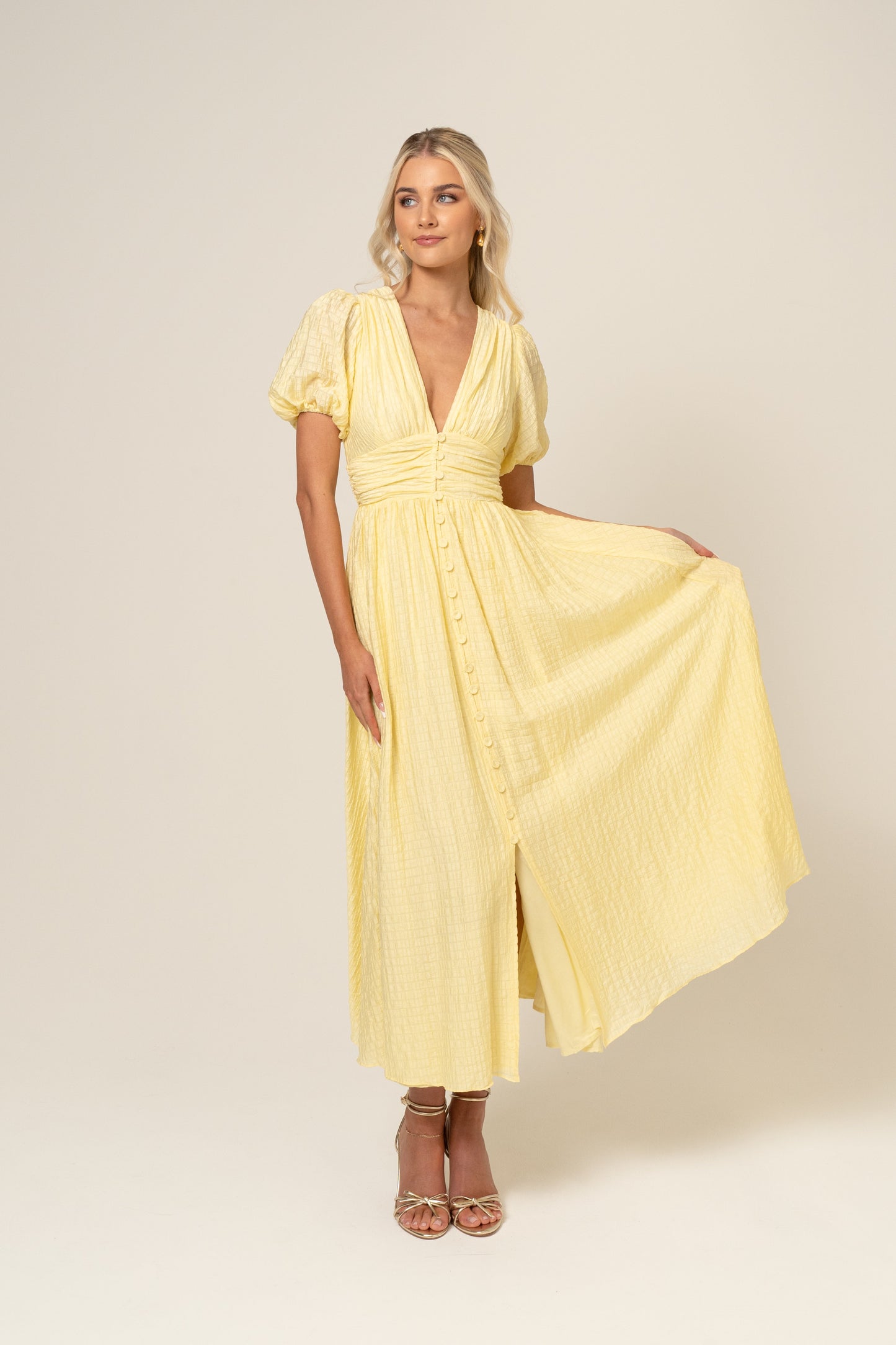 Alissa Puff Sleeve Button Down Midi Dress