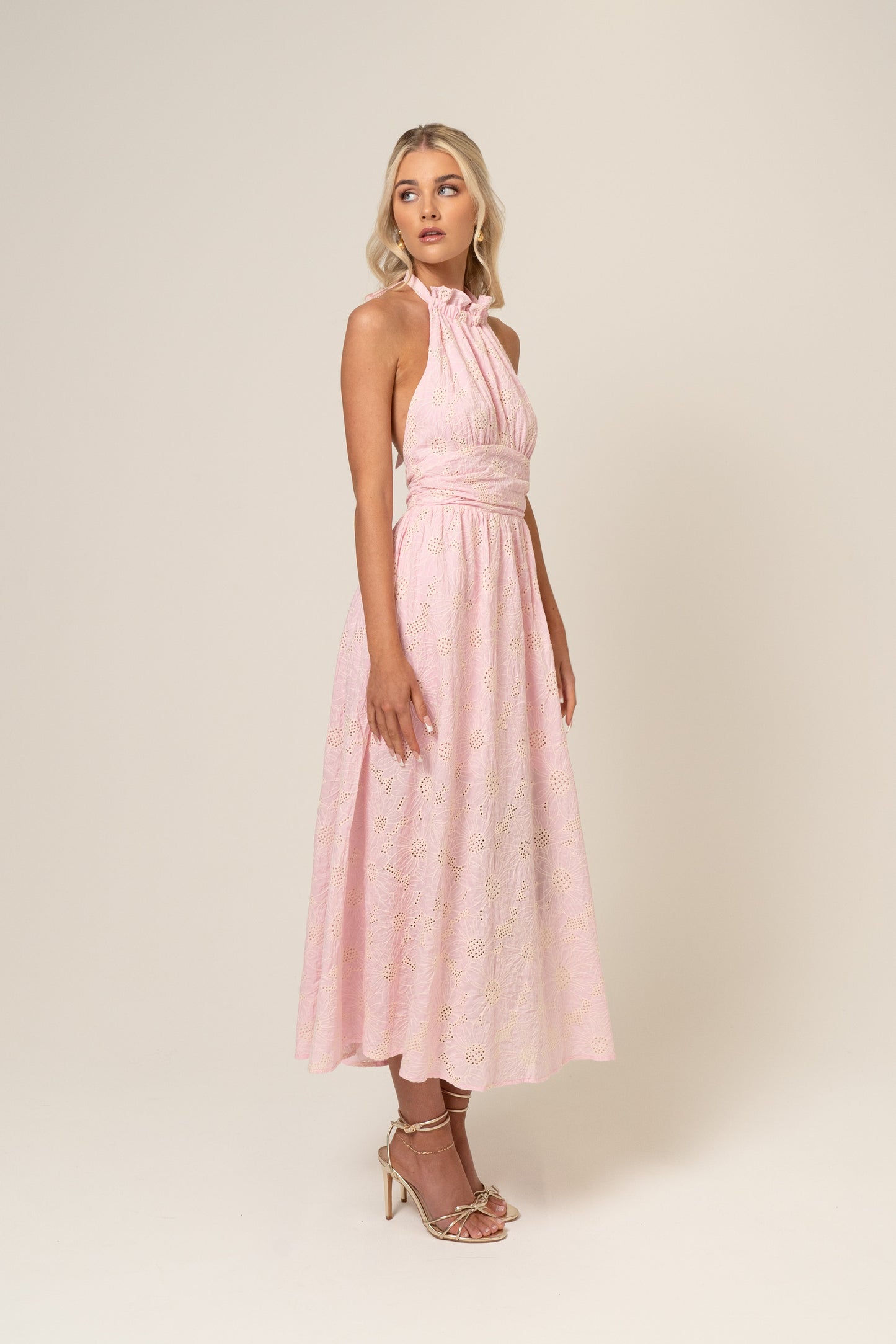 Audrey Halter Neck Midi Dress with Open Back