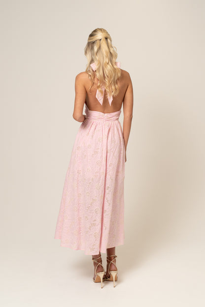 Audrey Halter Neck Midi Dress with Open Back