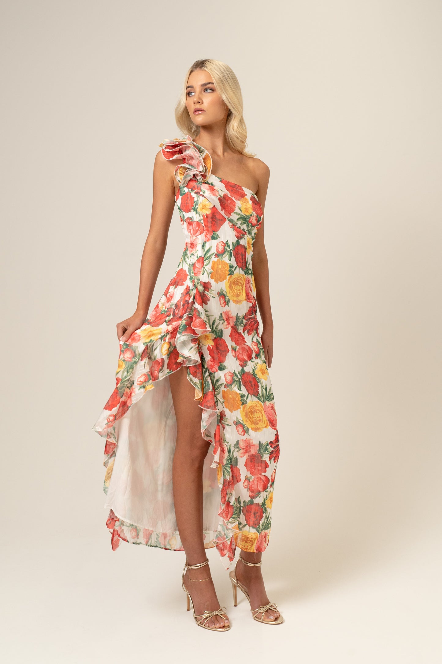 Saskia One-Shoulder Ruffle Dress - Floral Print