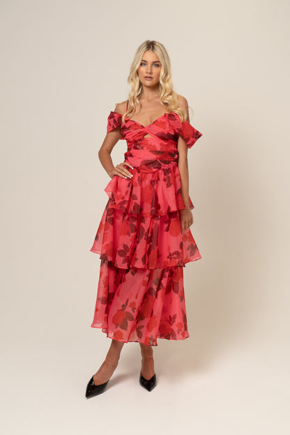 Anastasia Drop-Shoulder Tiered Maxi Dress