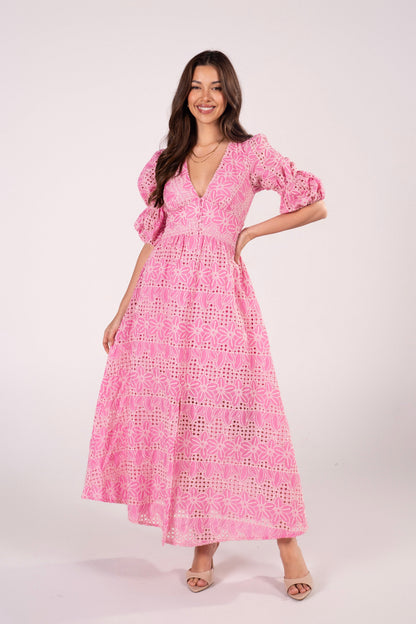 Alicia V-Neck Embroidery Maxi Dress