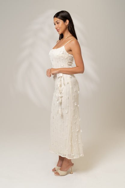 Amara Cream Coloured Knit Midi Dress with Waist Tie
