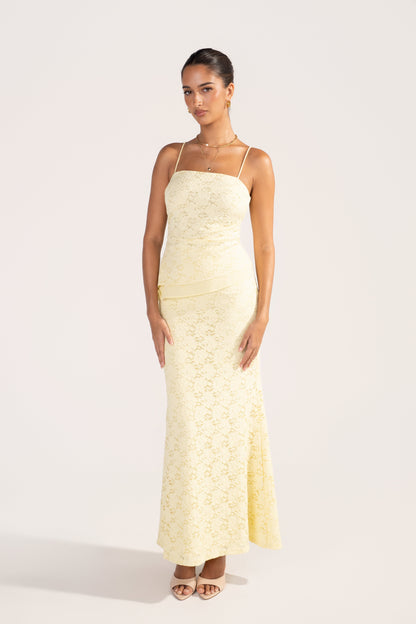 Ardyn Yellow Lace Set - Asymmetrical Cami Top & Maxi Skirt