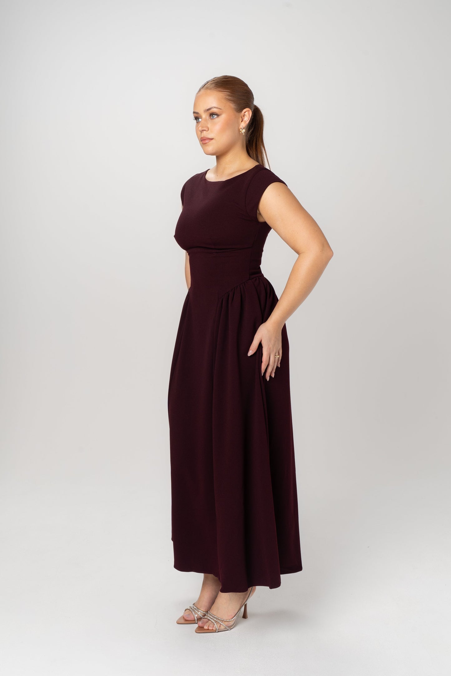 Aurelia Cap Sleeve Maxi Dress in Wine