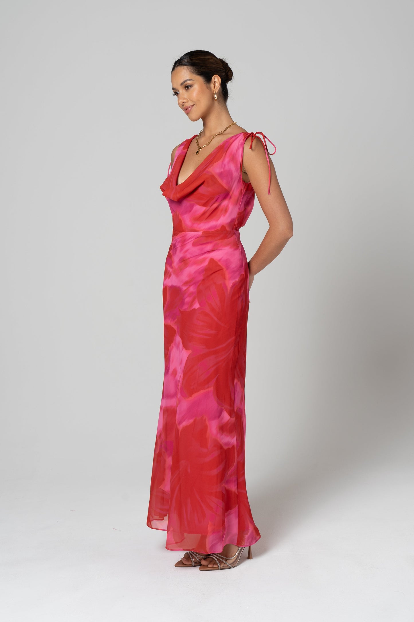 Catalina Cowl Neck Pink Cocktail Dress