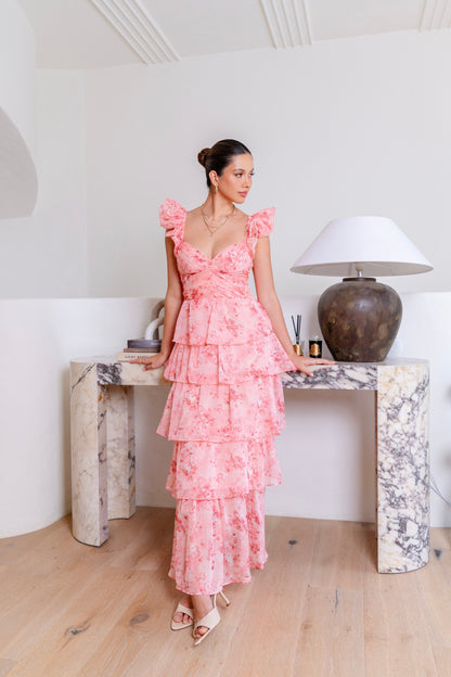 Caterina Ruffle Trim Tiered Maxi Dress