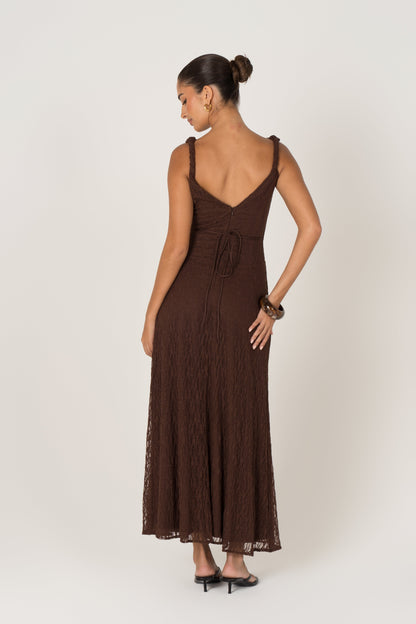 Delia Lace Yellow Maxi Dress with Twist Details