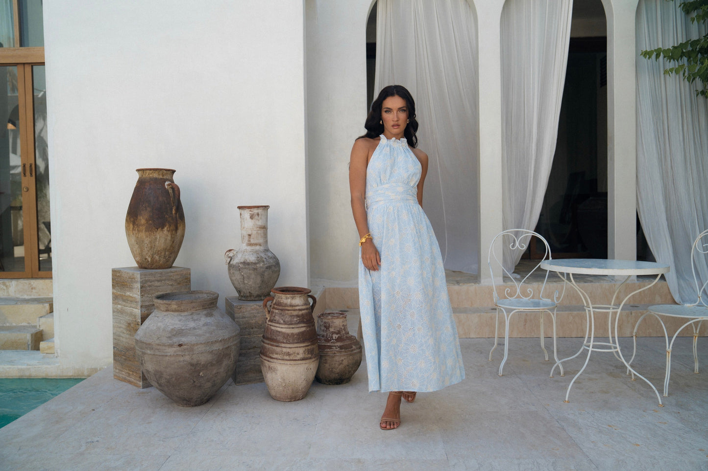 Audrey Halter Neck Midi Dress with Open Back