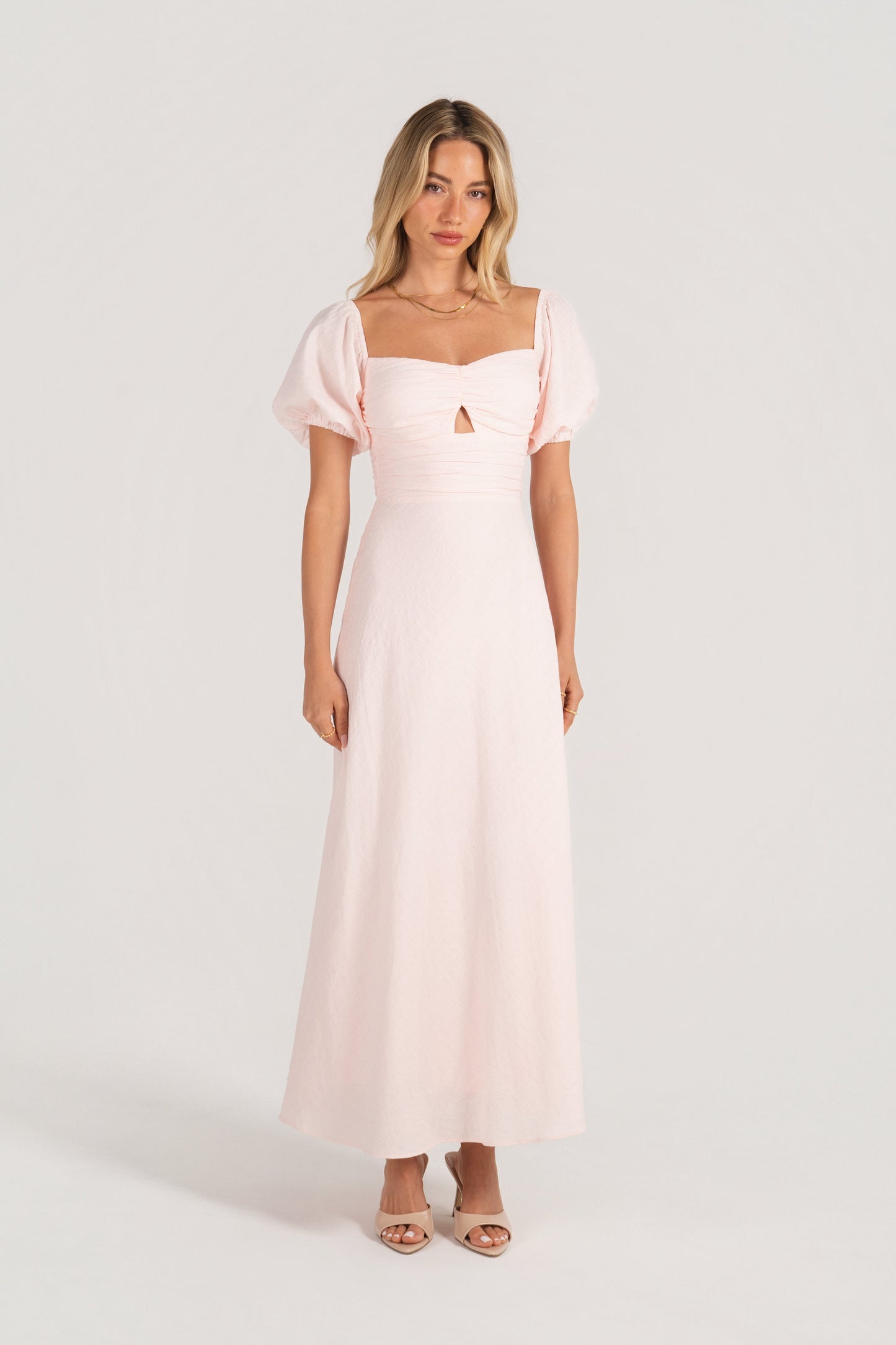 Felicia Soft Pink Puff Sleeve Maxi Dress