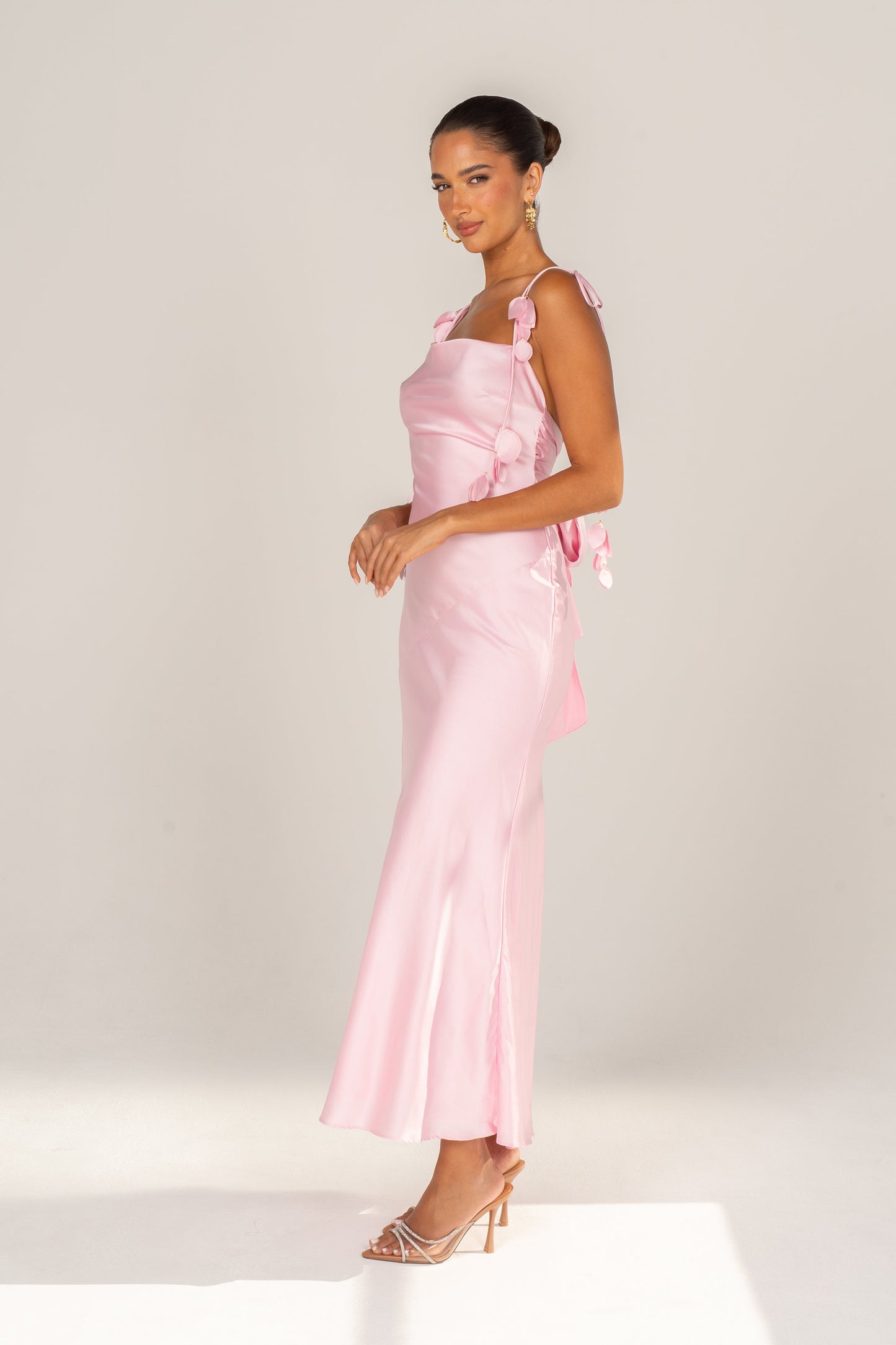 Francine Pink Evening Dress with Floral Tie Straps