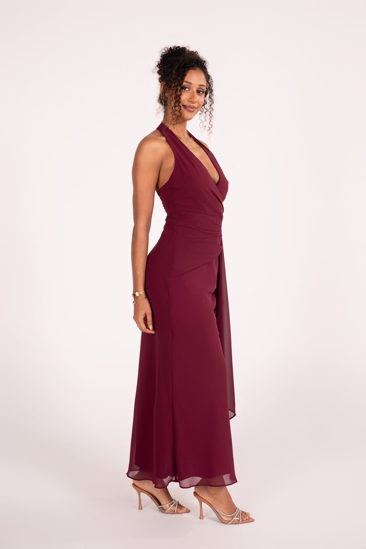 Givelle Maxi V-Neck Halter Dress