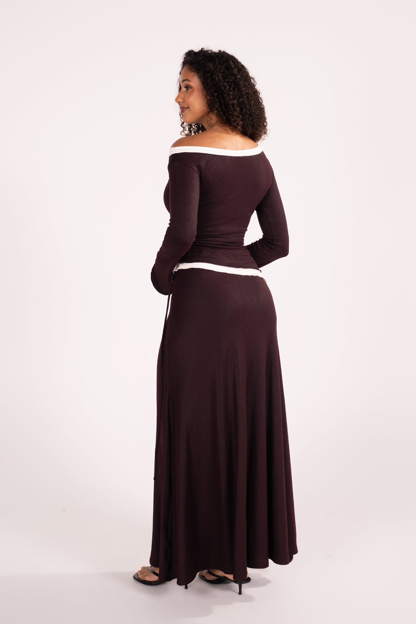 Jacinta Two-Tone Drop Shoulder Long Sleeve Top & Maxi Skirt Set