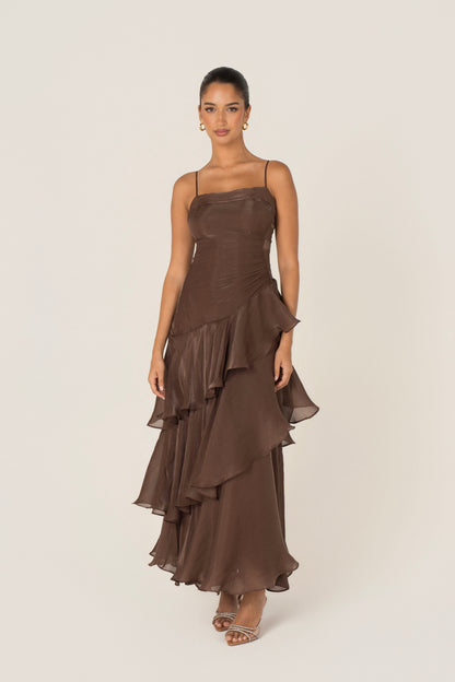 Johanna Shimmering Ruffle Maxi Dress