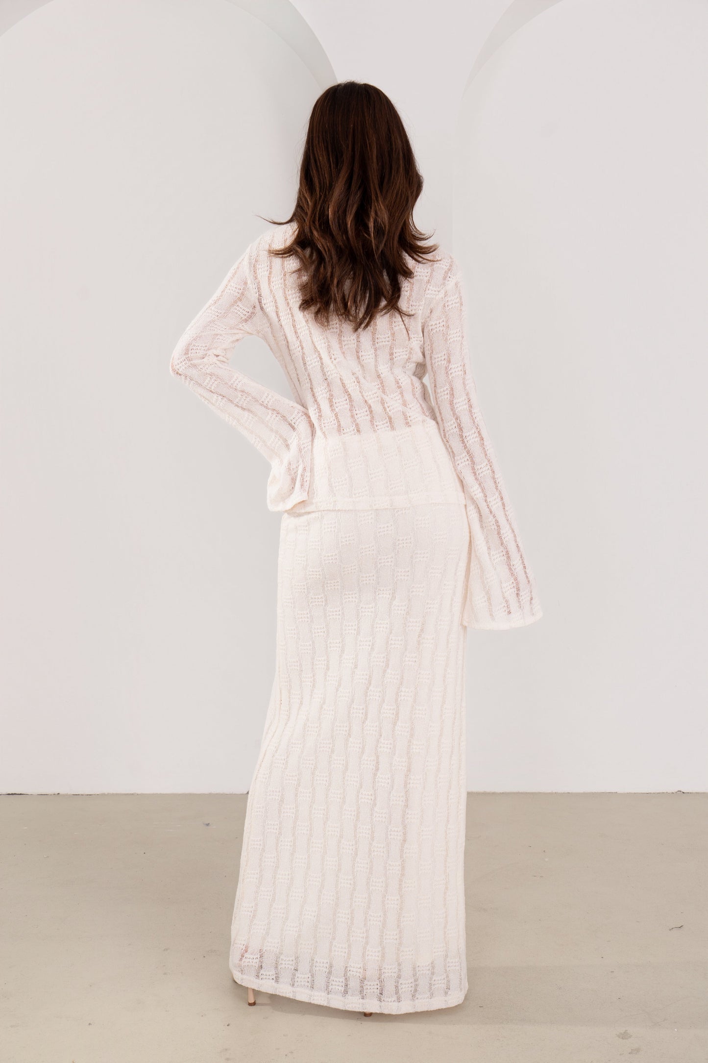 Josette Cream Knit Long Sleeve Button Down Top & Buttoned Maxi Skirt Set