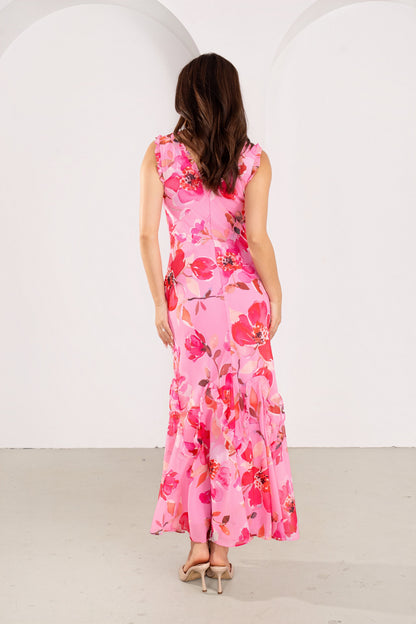 Marie Pink Floral Ruffle Maxi