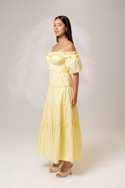 Morgan Off Shoulder Yellow Maxi Dress