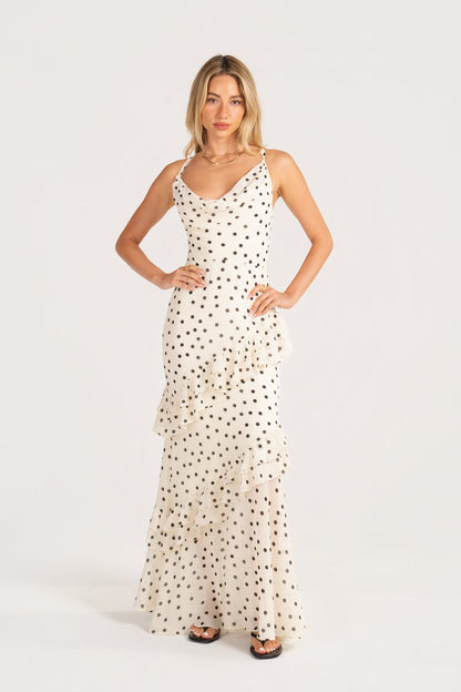 Odele Polka Dot Cowl Neck Maxi Dress
